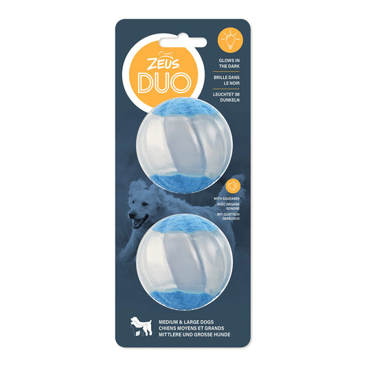 ZEUS Duo Balls with Glow in The Dark & Squeaker Interactive Dog Toys Large (96290)